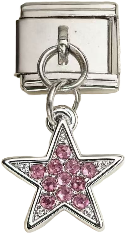 Italian Charm Necklace – Heart & Star – Pink